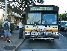 convenient bike rack on 'The Bus' to Waikiki