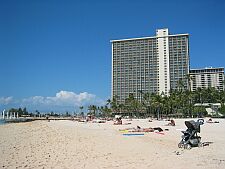 the beach and high rise hotels at Hale Koa on Waikiki