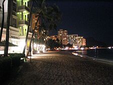 Waikiki beach at night from the Moana Sheraton