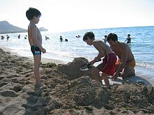 Dave and the boys building sand castles