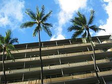 blue skies and 50s architecture